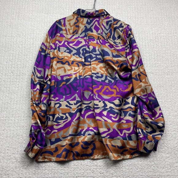 Y2K Rouie Purple / Orange camo AOP Button Up Top Sz 14 Funky Party Canada Made - Picture 11 of 14
